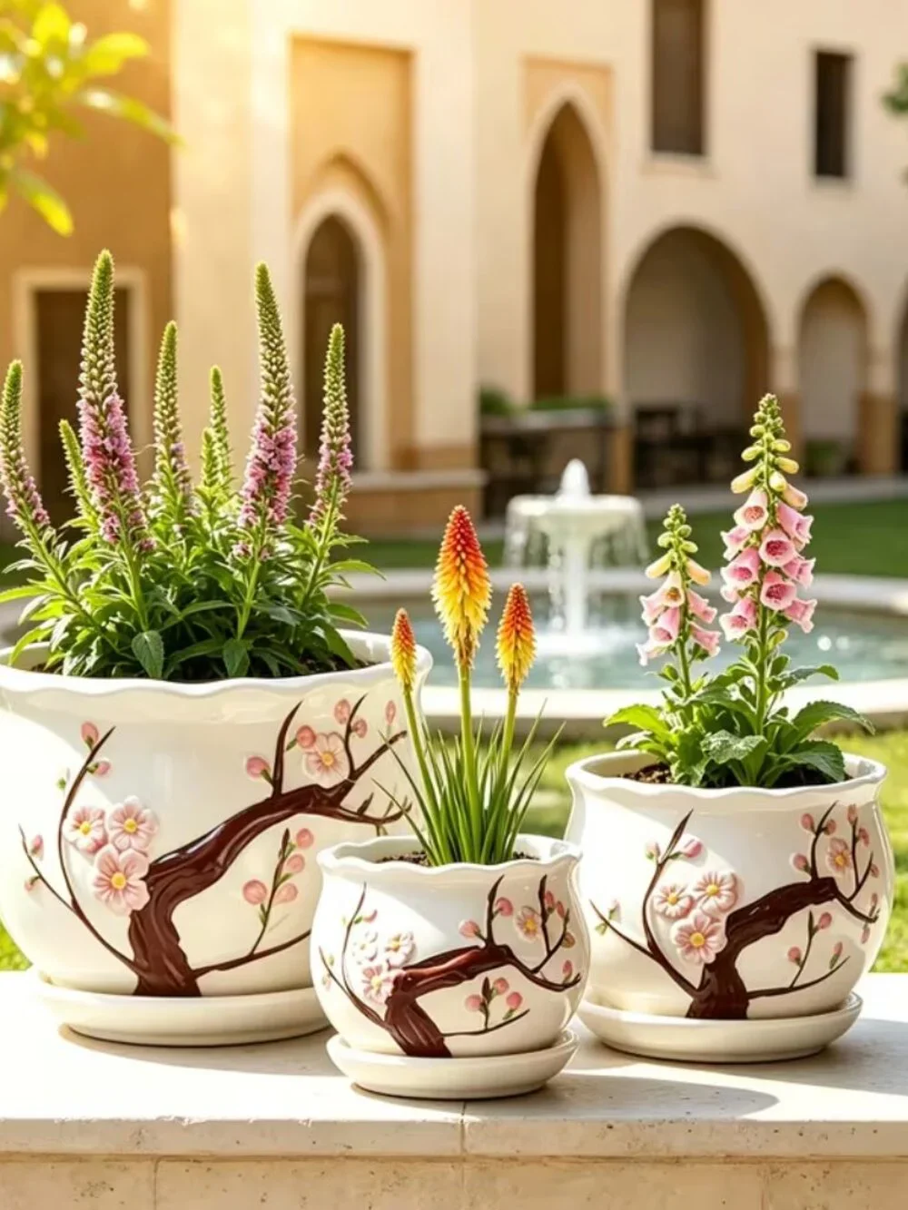 Peach Blossom Ceramic Planters - set of 3 - set must be purchased separately